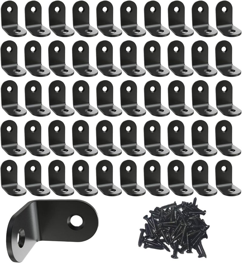 Aufuga Corner Brace, L Bracket, Corner Brackets of Stainless Steel,Small Angle Support for Home Improvement, Metal Iron Braces for Wood (Black_0.8x0.8x0.6inch_50pcs) - Image 1